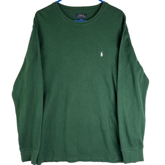 Polo Ralph Lauren Mens Thermal Shirt Green Waffle Knit‎ Sweater Pony Preppy XL - Picture 1 of 6